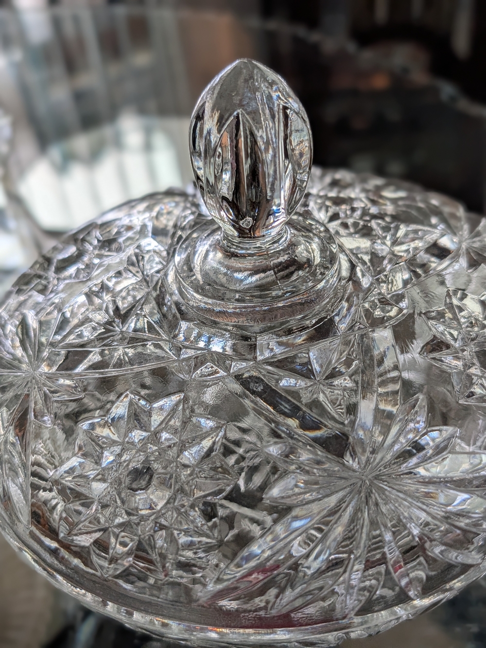 Elegant Clear Cut-Glass Covered Candy Dish - Clear
